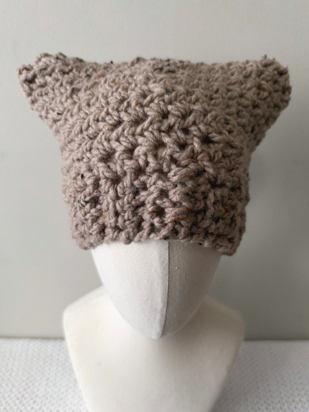 Handmade Crochet Light Brown Tweed Cat Ear Hat